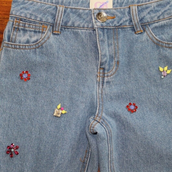 NWT $49 GB GIRLS Blue Jeans Embellished Crystal Beaded Jeans Size 10 - Picture 4 of 10
